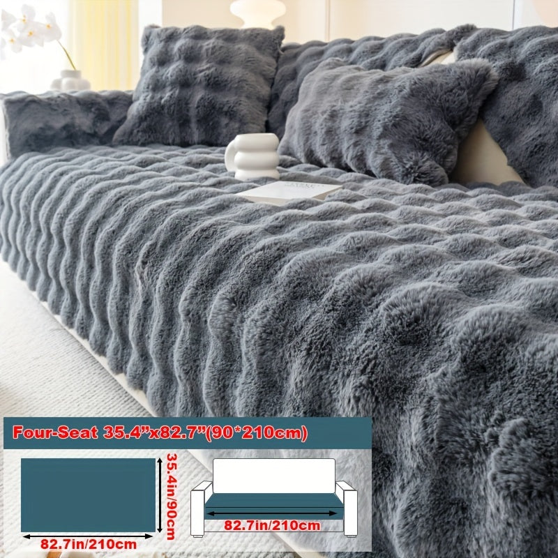 Faux Rabbit Fur Plush Sofa Cover Thick Milkskin Split Slipcover Cozy Winter Warmth Pet Friendly Machine Washable 1 2 3 4 Seater Living Room Bedroom Office
