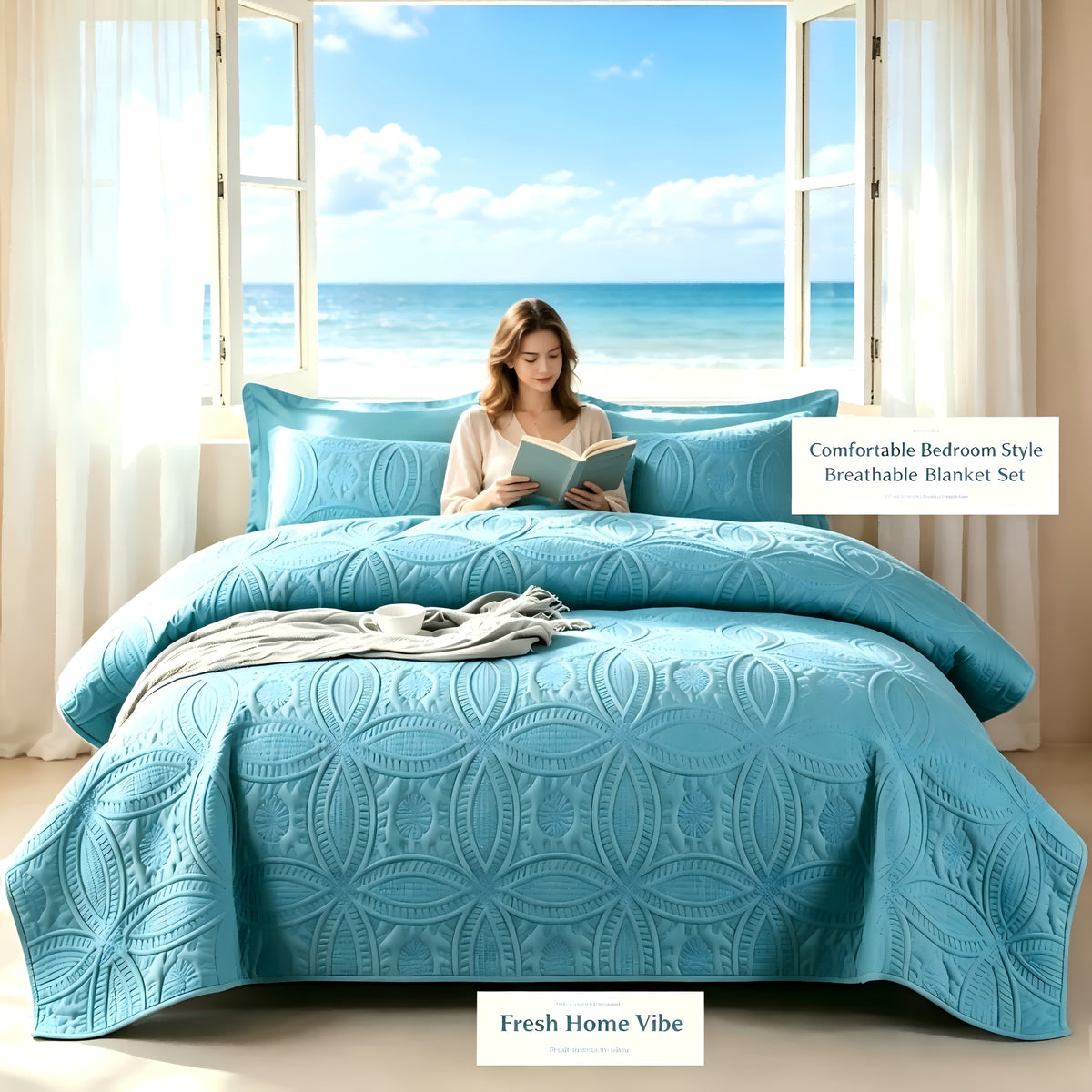 Lightweight Embossed Blanket Set with Pillowcases – Ultra Soft Textured Bed Blanket Twin Queen King, Breathable All Season Blanket for Bedroom Sofa Couch