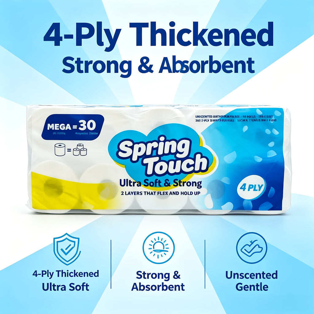 Ultra Soft Toilet Paper 4-Ply Thick Undyed Tissue Rolls, No Lint No Crumbs, Premium Bathroom Tissue for Home Hotel Office, Available in 1, 2 & 6 Roll Packs