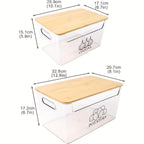 Stackable Potato & Onion Storage Container 2 Set Clear PE Bins with Bamboo Flip-Top Lid - Pantry Kitchen Counter Organizer for Vegetables