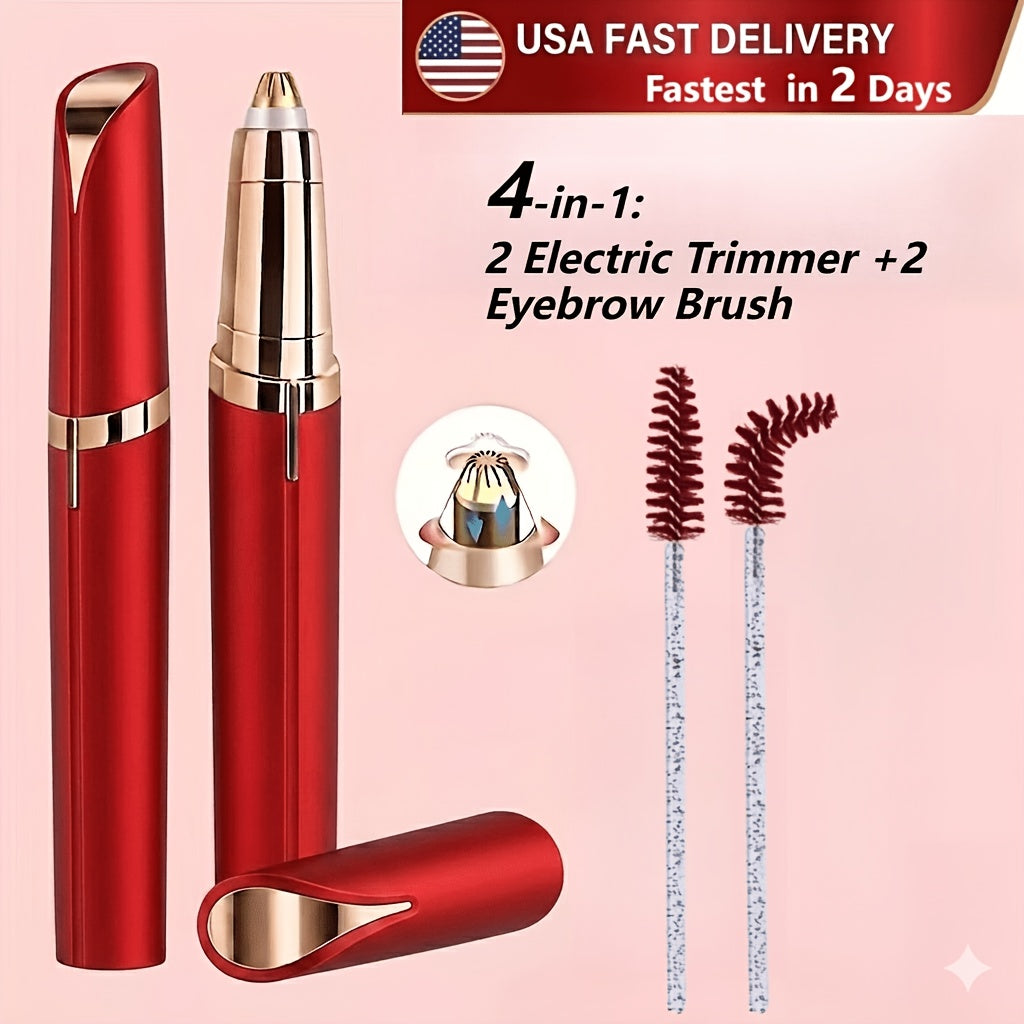 Electric Eyebrow Trimmer 2 Pack USB Rechargeable Painless Precision Hair Remover Women - Face Leg Lip Armpit Portable Razor Pink Rose Gold