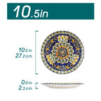 Bohemian Porcelain Dinner Plate Set of 6 - 10.5 Inch Large Serving Plates, Microwave & Dishwasher Safe, Elegant Ceramic Dinnerware for Daily Use, Parties & Gifting