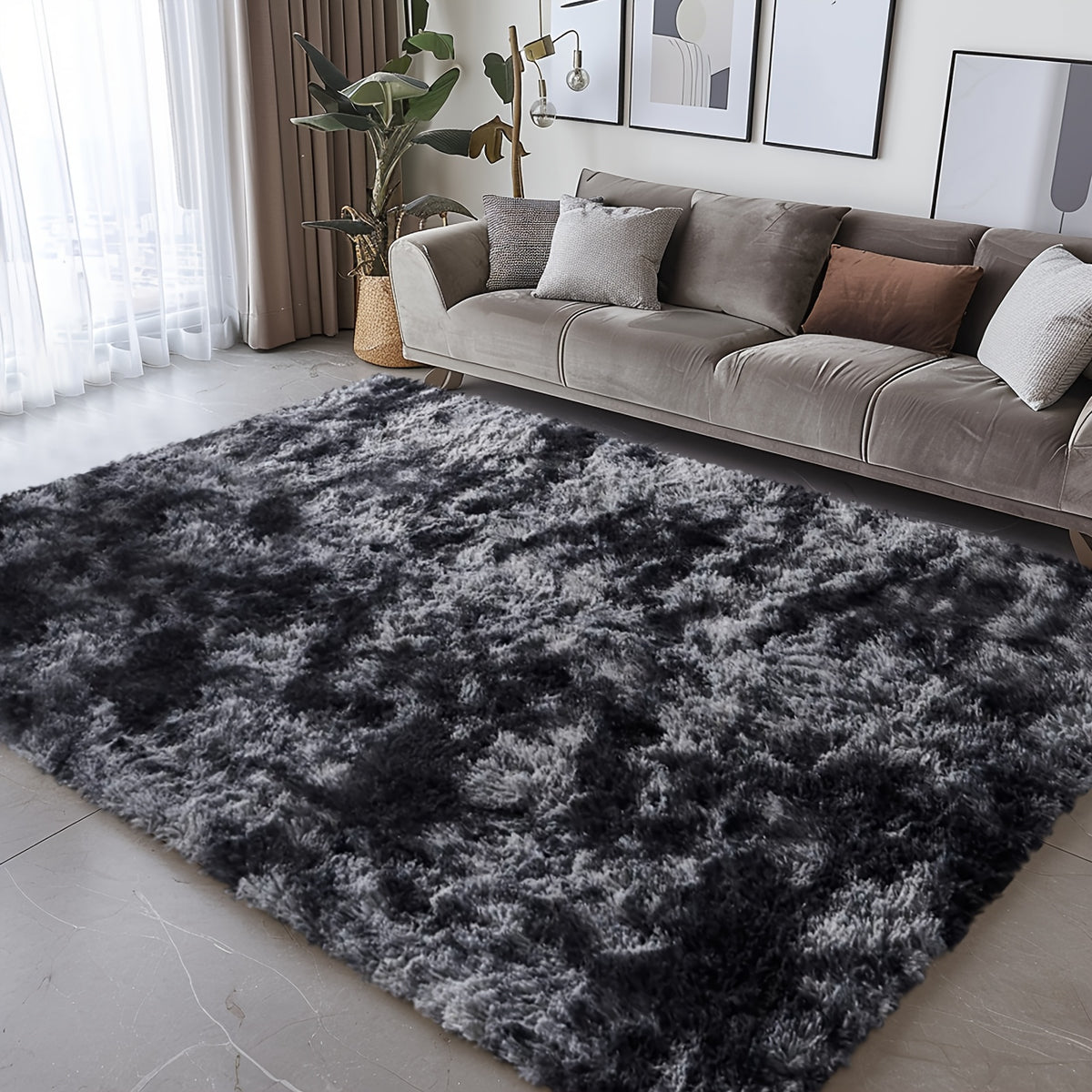 Velvet Shag Area Rug with Non-Slip Backing – Super Soft Plush Indoor Carpet for Living Room, Bedroom & Kitchen, Tie-Dye & Solid Colors, 5 Sizes