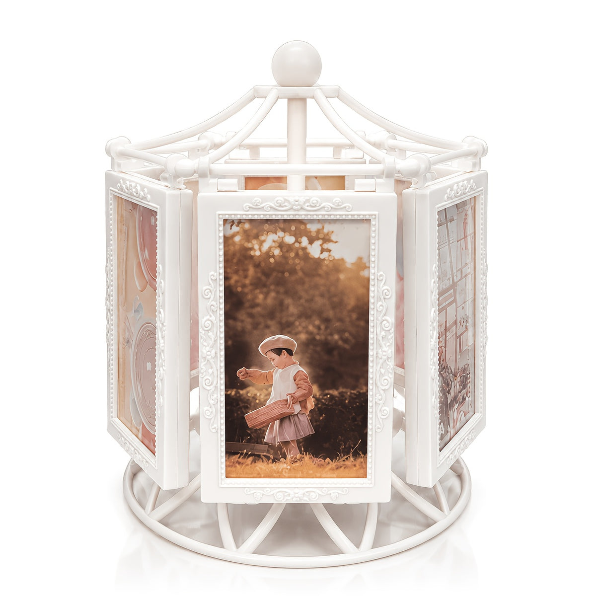 Rotating Ferris Wheel Photo Frame Vintage – 8 Slots for 4-Inch Photos, Spinning Desk Display, ABS Plastic, Unique Gift for Valentine’s Day, Birthday & Christmas, Living Room & Bedroom Decor