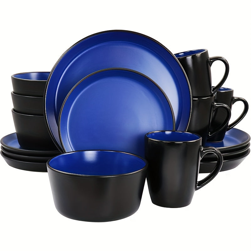 Ceramic Dinnerware Set Modern Matte Porcelain Plates Dishwasher Microwave Oven Safe Scratch Resistant Stoneware Tableware Black Red Blue for Restaurant Kitchen Wedding Gift