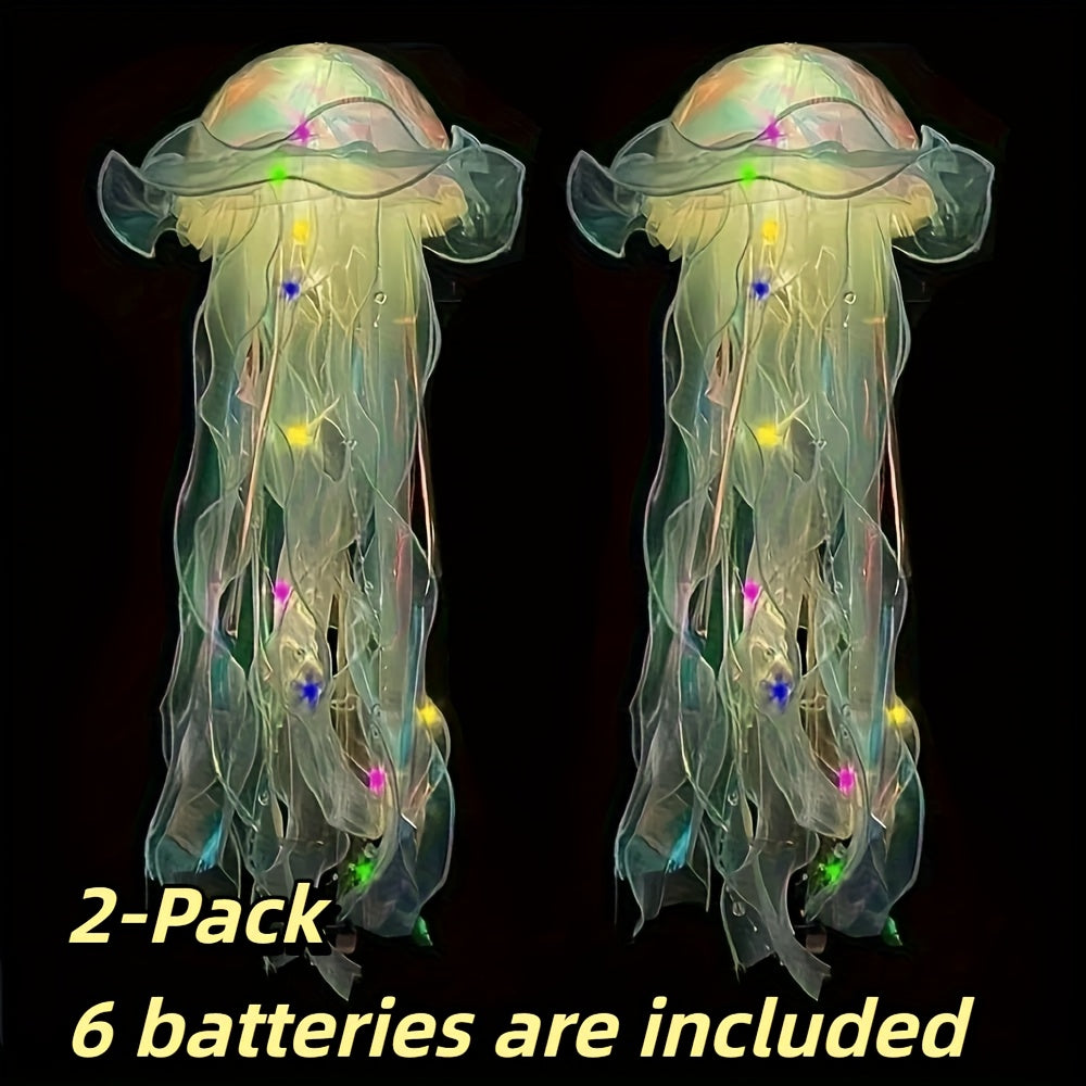LED Jellyfish Chandelier Lights Color Changing, Set of 2 Hanging Outdoor Garden Tree Lights for Christmas, Halloween, Gender Reveal & Mood Lighting, Battery Powered