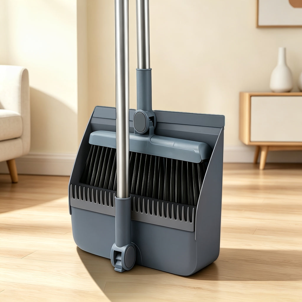 Broom and Dustpan Set 3-in-1 4-in-1 Long Handle Non-Stick Hair Foldable Rotatable Floor Sweeper for Home Office Outdoor Hardwood Tile Indoor Cleaning