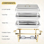 Golden Chafing Dish Buffet Set 9QT Stainless Steel Chafer with Full-Size Pans – Elegant Gold & Silver Finish Food Warmer for Weddings, Parties, Banquets & Catering Events (2 or 4 Pack)