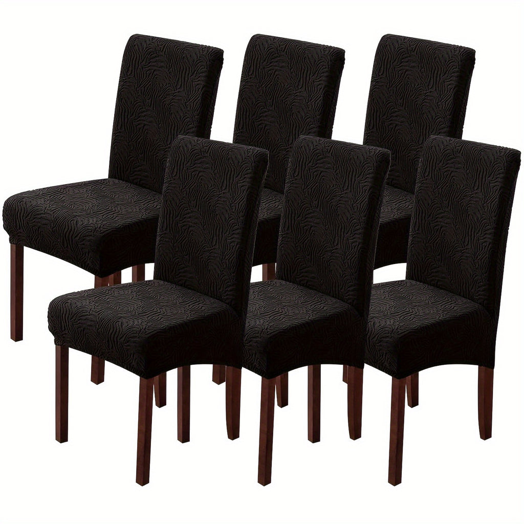 Stretch Jacquard Dining Chair Covers 4/6 Pack – Polar Fleece Slipcovers with Elastic Band, Removable Washable Chair Protector for Dining Room Kitchen Hotel Restaurant Home Decor