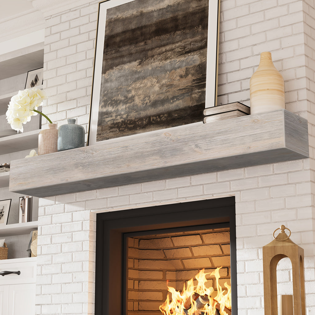 Wood Fireplace Mantel Floating Shelf – Heavy Duty Invisible Bracket | Wall Mounted Mantel for Over Fireplace | 5 Colors, 2 Lengths