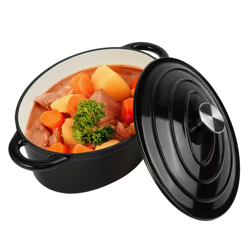 4.5 Qt Cast Iron Dutch Oven with Enamel Coating – Oval Casserole Pot with Lid for Bread Baking, Slow Cooking & Roasting, Works on All Stovetops