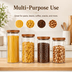 Glass Food Storage Jars with Wooden Lids 4-Piece Set – Airtight Transparent Kitchen Canister Set for Coffee Beans, Spices, Snacks & Dry Goods | 16/25/34/53 oz