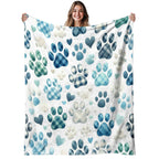 Paw Print Flannel Throw Blanket – 280GSM Soft Warm Dog Paw Plaid, 2 Sizes, All-Season for Bed Sofa Living Room, Pet Lover Gift, Halloween Christmas Fall Decor
