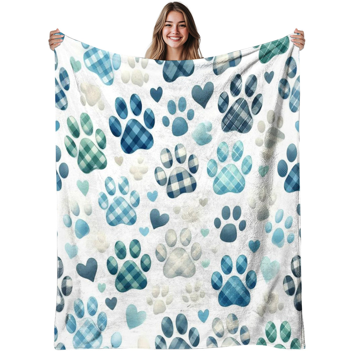 Paw Print Flannel Throw Blanket – 280GSM Soft Warm Dog Paw Plaid, 2 Sizes, All-Season for Bed Sofa Living Room, Pet Lover Gift, Halloween Christmas Fall Decor