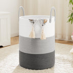Collapsible Woven Rope Laundry Basket & Hamper - 4 Sizes (12-26 Gal), Cotton Rope Storage Basket for Dirty Clothes, Blankets & Toys, Boho Bathroom Nursery & Living Room Decor