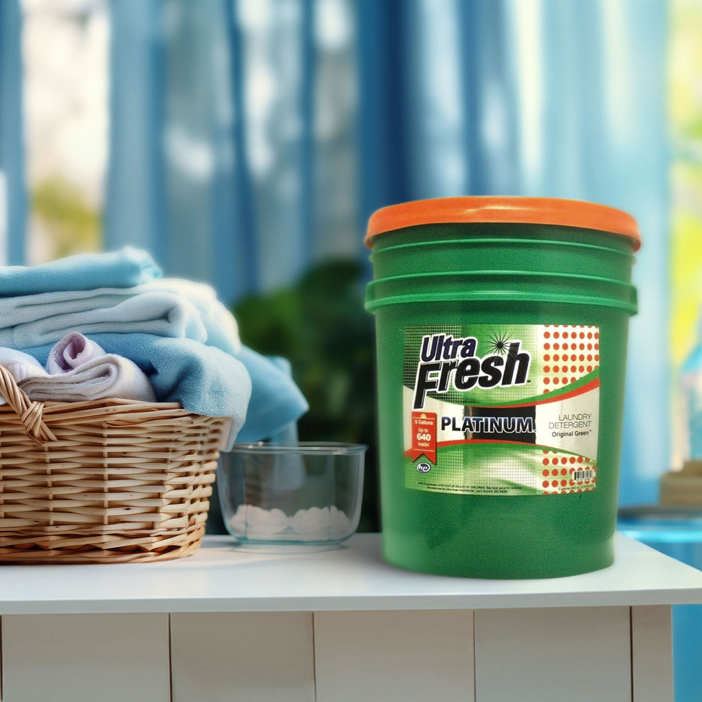 Ultra Fresh 6X Concentrated Liquid Laundry Detergent 5 Gallon with Pump, Up to 640 Loads HE Compatible All Machine Types, No Phosphates No Bleach, 4 Scent Options