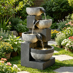 4-Tier Cascading Bowl Water Fountain 18.7" Floor Standing with LED Lights & Silent Pump – Indoor Waterfall Fountain for Home Decor, Office & Meditation