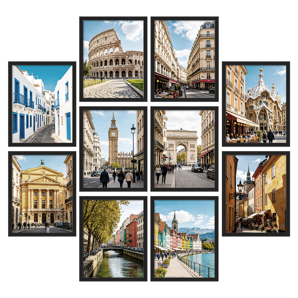 Black Picture Frames 11x14 Bulk Set 10pcs – Fits 8x10 with Mat or 11x14 Without, HD Acrylic Cover, Easy Wall Mounting, Multi Photo Frame Collage for Home, Office & Gallery Wall Display