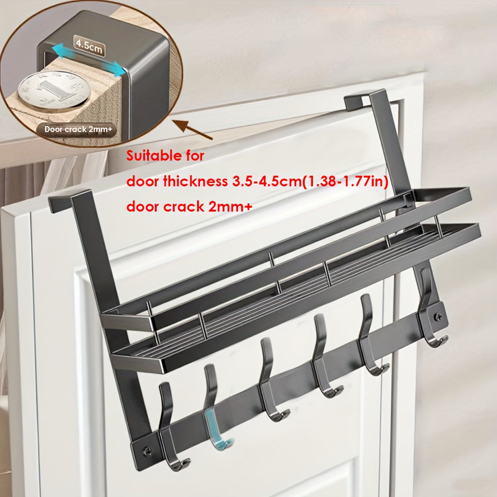 Over Door Hook Rack 2-Tier 5 or 6 Hooks Rustproof Metal – Space-Saving No-Damage Hanger for Clothes, Coats, Hats & Handbags, Gray