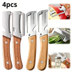 Vegetable Peeler Set 4-Piece Wooden Handle Stainless Steel Wide Blade – 3-in-1 Peeler Shredder & Bottle Opener for Potato Carrot, Kitchen Camping Travel Holiday Banquet Tool