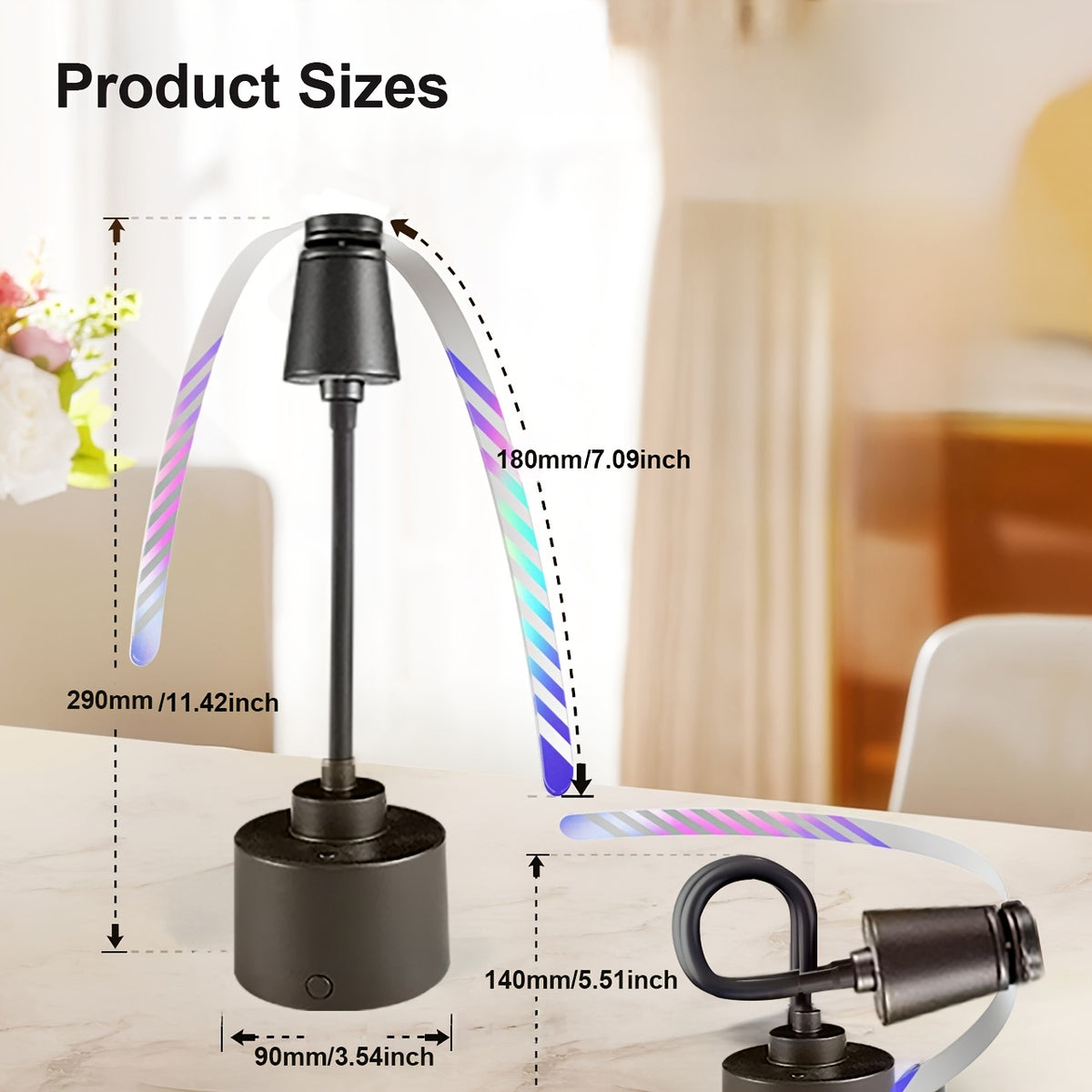 Food Guard Fly Repellent Fan 2-Pack Tabletop Holographic Blade Fly Fan with Ambient Light Battery Powered Foldable Portable for Picnic BBQ Party Camping Outdoor Indoor