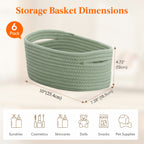 Woven Storage Baskets Set of 6 – Cotton Rope Round Shelf Baskets Bins for Organizing Closet Living Room Bedroom Playroom, Cute Small Decorative Cube Storage Caddy, Multiple Colors Available