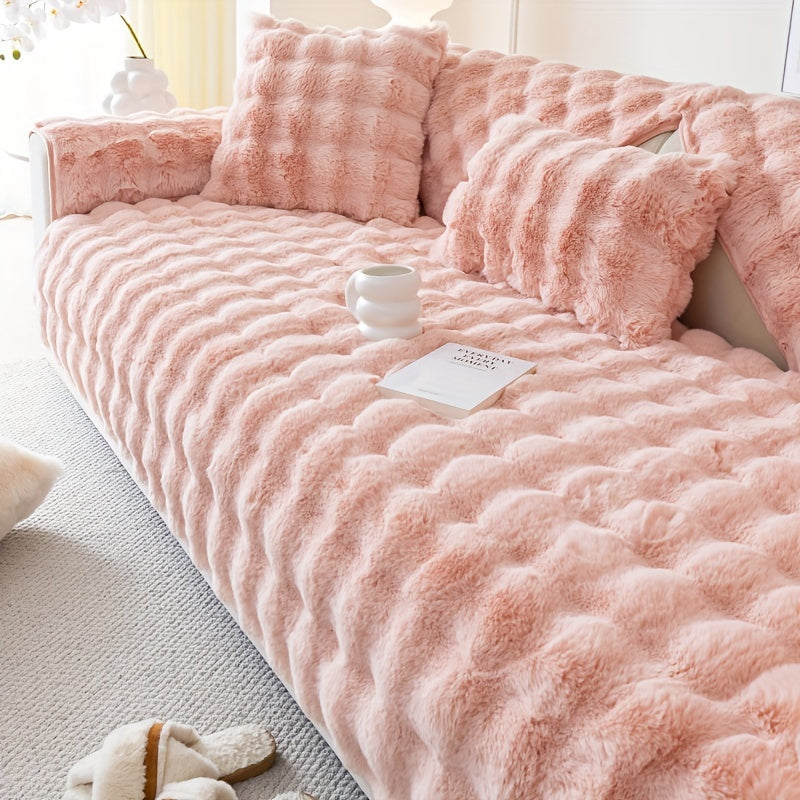 Faux Rabbit Fur Plush Sofa Cover Thick Milkskin Split Slipcover Cozy Winter Warmth Pet Friendly Machine Washable 1 2 3 4 Seater Living Room Bedroom Office