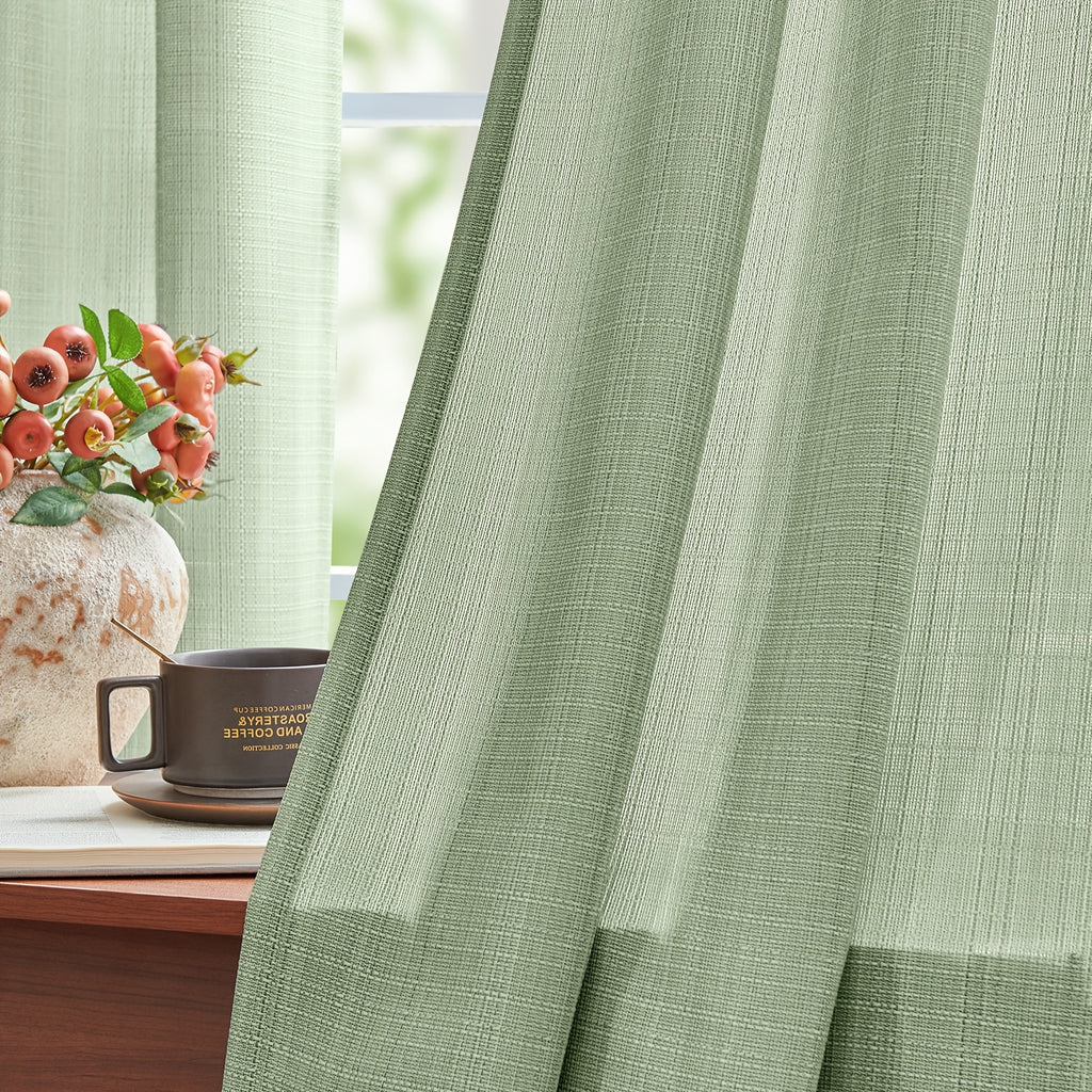 100% Blackout Curtains - 4 Panel Set, Boho Rustic Textured Grommet Drapes for Living Room & Bedroom, Privacy & Room Darkening, 4 Colors