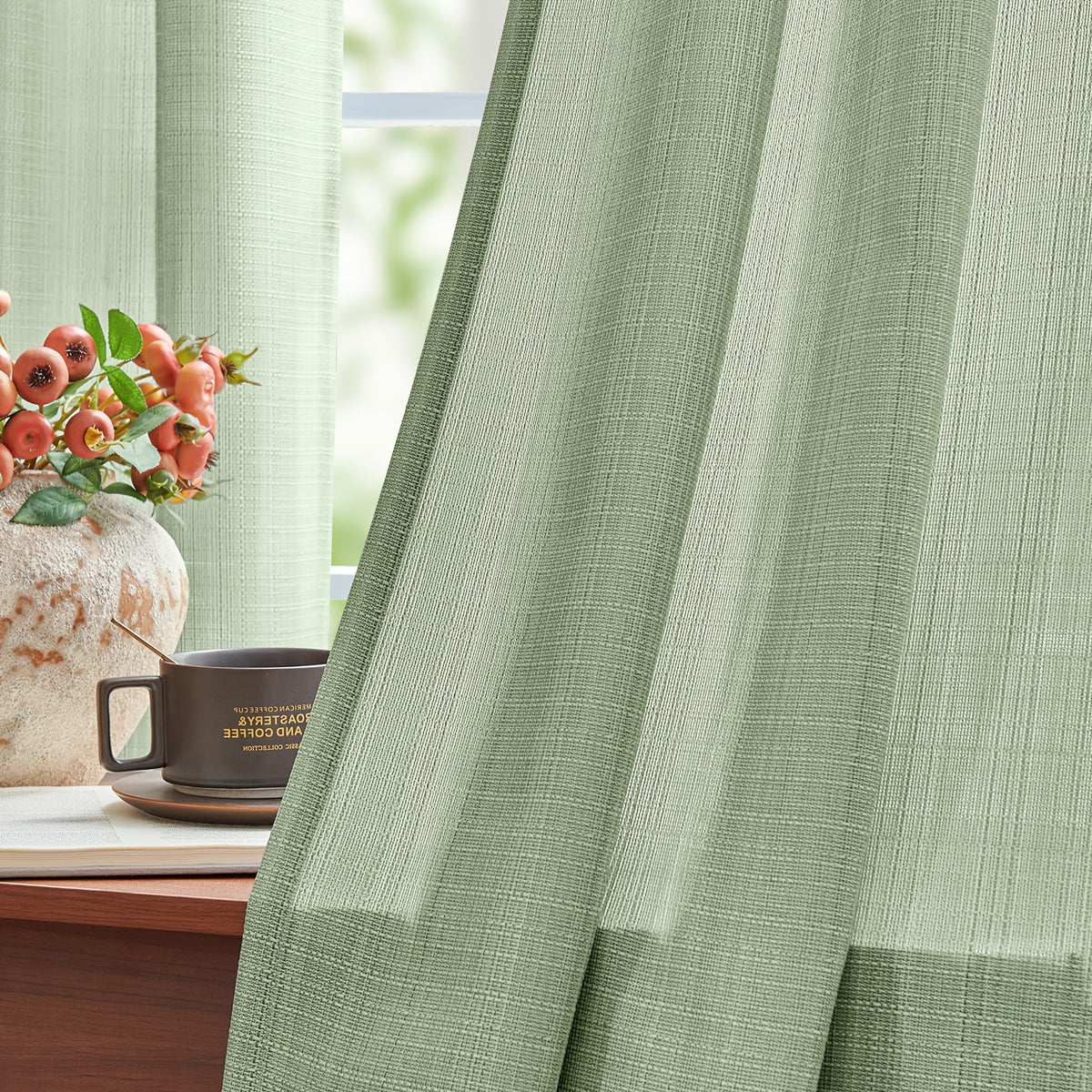 100% Blackout Curtains - 4 Panel Set, Boho Rustic Textured Grommet Drapes for Living Room & Bedroom, Privacy & Room Darkening, 4 Colors
