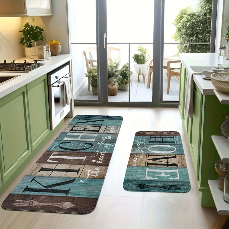 Kitchen Floor Mat Set 2 Piece Patchwork Anti-Fatigue Rug – Diatomite Non-Slip Rubber Backing Water Absorbent Machine Washable for Kitchen Bathroom Entryway