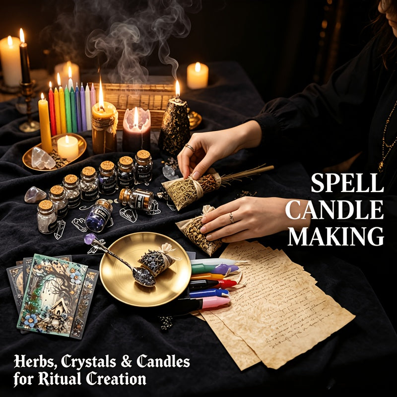 Witchcraft Supplies Kit for Spells – 94 / 130pcs Witch Box with Pink Candles, Wiccan Tools & Beginner Pagan Ritual Set | Halloween