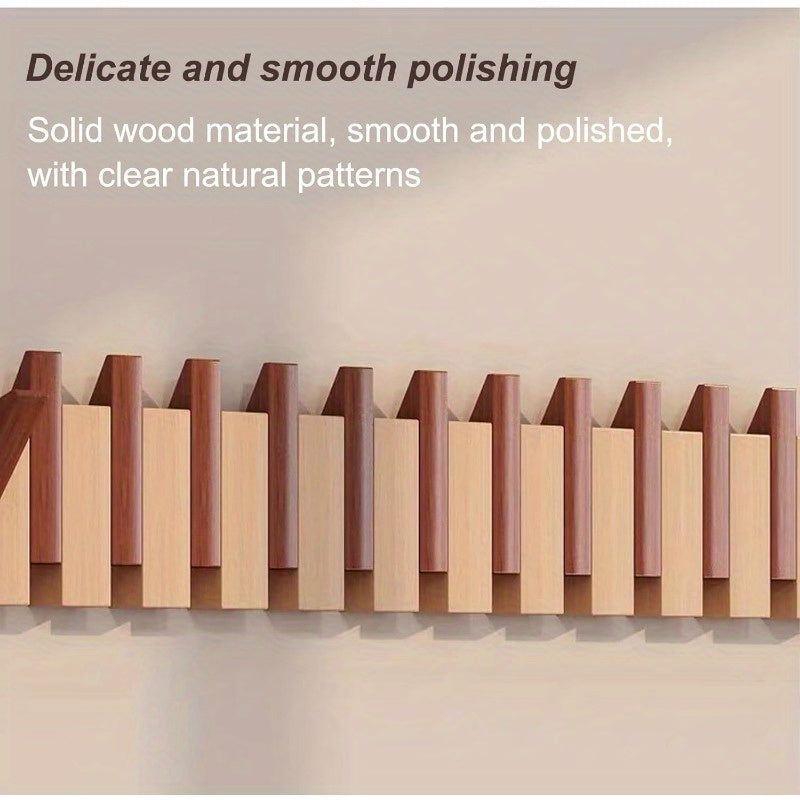 Wall-Mounted Coat Rack Natural Wood – Accordion Hook Rack for Entryway, 4/6/8/10 Hooks, Walnut & Beech Finish, Space-Saving Coat Hanger for Bedroom, Bathroom, Hallway