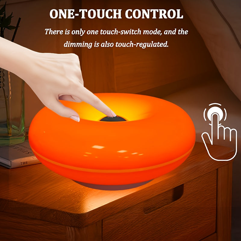 Touch-Control Dimmable Donut Table Lamp – 3-Tone USB Rechargeable, Wall-Mountable Night Light for Bedroom & Desk