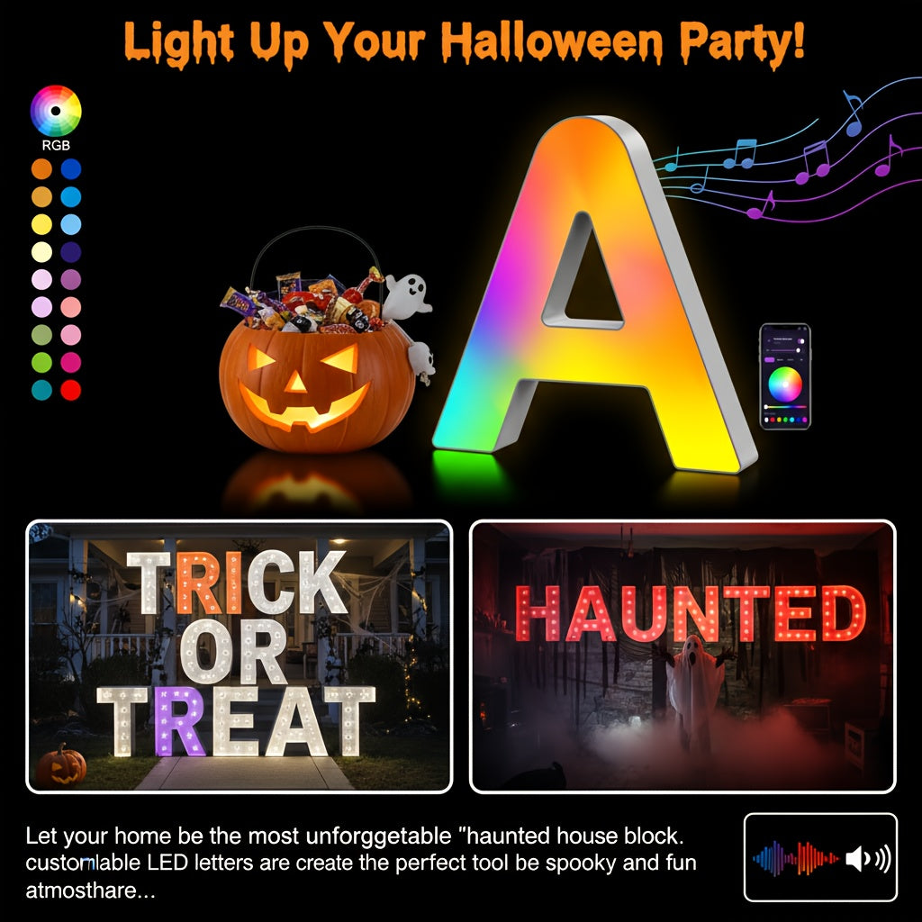 LED Alphabet Letter Lights with Music Sync, Colorful Flashing Marquee Letters for Bedroom, Party, Game Day & Festival Decor