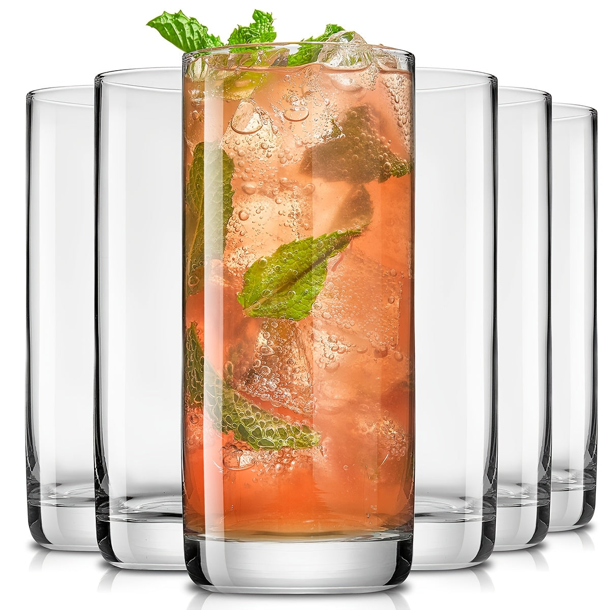 Lead-Free Crystal Tall Drinking Glasses Set of 6 – 16oz Clear Glass Cups for Water Wine Cocktail Party Office Restaurant Holiday Potluck