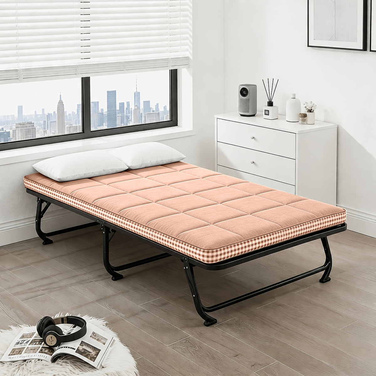 Roll-Up Thin Mattress Topper – Super Soft Foldable Mattress Pad for Twin Full Queen King, Guest Room Dorm Camp Bed RV, Multiple Colors