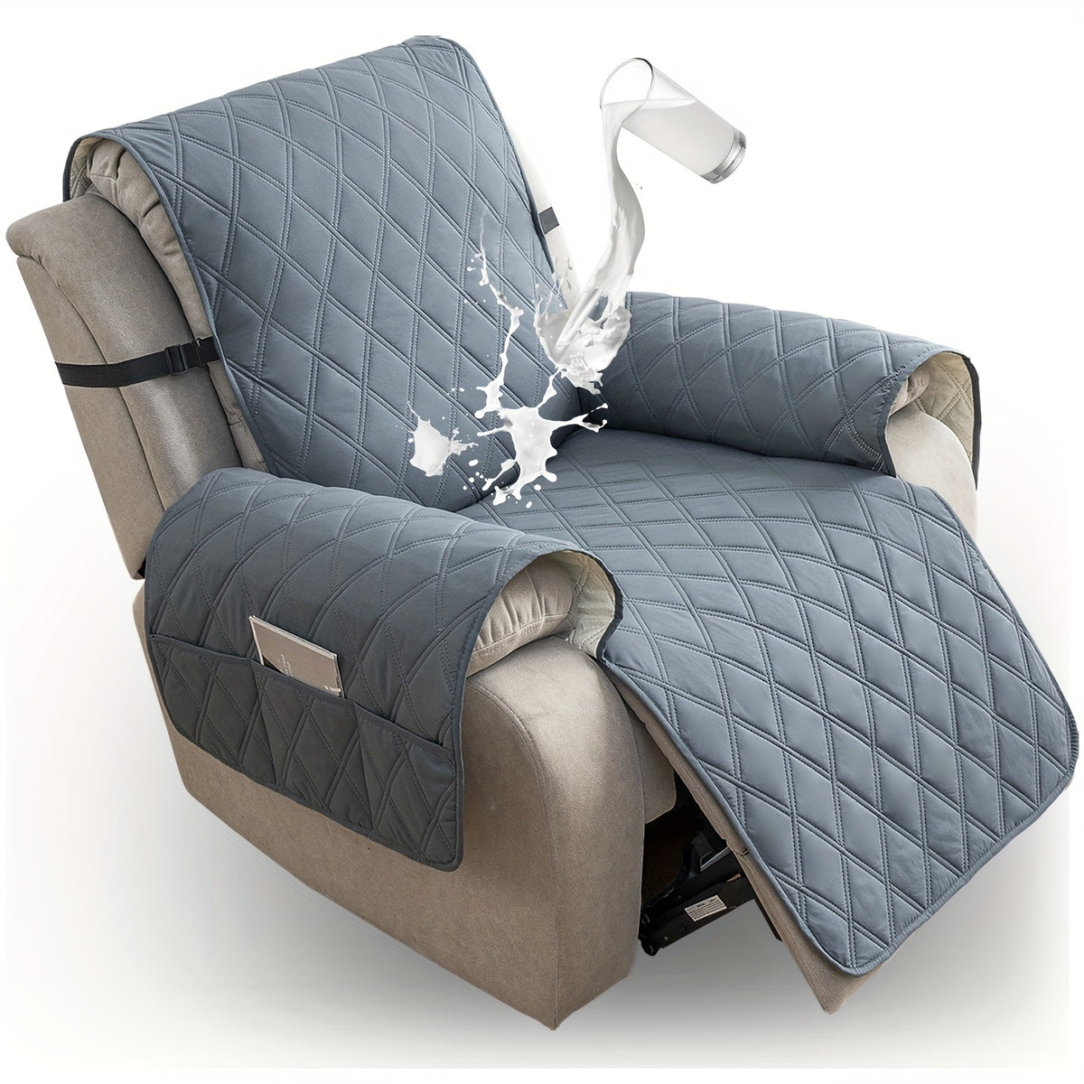 Quilted Recliner Sofa Cover Anti-Slip Wear-Resistant 4-Layer Fabric Dual Side Pockets Machine Washable Pet Home Bedroom Living Room 10 Colors 2 Sizes
