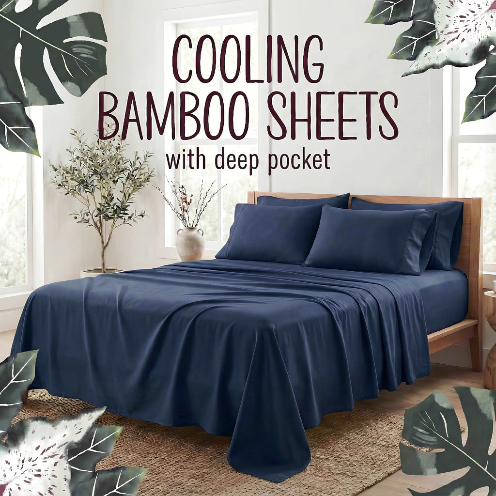 Bamboo Fiber 4-Piece Bedding Set Hypoallergenic Temperature Regulating Deep Pocket - Wrinkle Free All Season Bed Set Twin Full Queen King 12 Colors