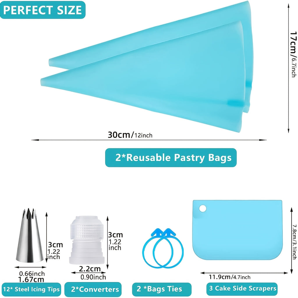 22pcs Cake Decorating Set with Rotating Turntable Stand - 12 Stainless Steel Piping Tips, Icing Spatula, 3 Scrapers & Pastry Bags, Complete Cake Decoration Kit for Home Bakers