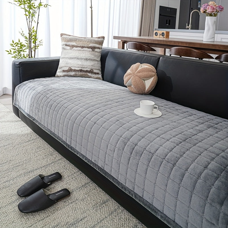 Bohemian Flannel Sofa Seat Cushion Cover Non-Slip Machine Washable Solid Color, Soft Plush Couch Cushion Slipcover for 2/3/4-Seater Sofas, Living Room Bedroom Office Furniture Protector – 3 Colors 3 Sizes
