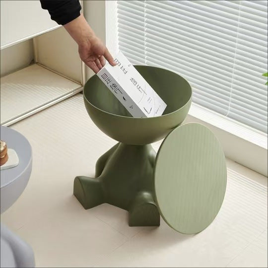 Bear Shaped Side Table Plastic Nightstand Cute Lamp Stand Coffee Cup Holder Compact Bedroom Living Room Decor Black Grey Coffee Green Pink