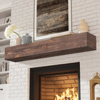 Wood Fireplace Mantel Floating Shelf – Heavy Duty Invisible Bracket | Wall Mounted Mantel for Over Fireplace | 5 Colors, 2 Lengths