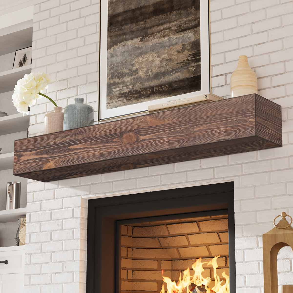 Wood Fireplace Mantel Floating Shelf – Heavy Duty Invisible Bracket | Wall Mounted Mantel for Over Fireplace | 5 Colors, 2 Lengths