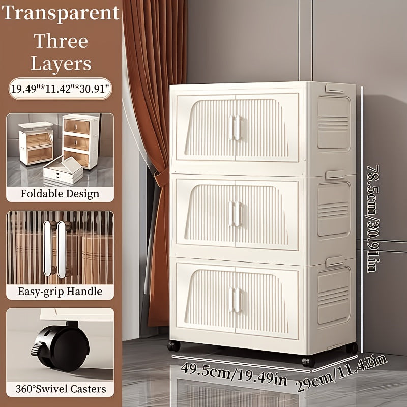 Stackable Foldable Storage Cabinet with Lids – Rolling Wardrobe Organizer 3/4/5/6 Tier with Magnetic Doors, 360° Wheels & Handles for Bedroom, Closet, Kitchen & Office