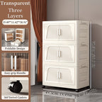 Stackable Foldable Storage Cabinet with Lids – Rolling Wardrobe Organizer 3/4/5/6 Tier with Magnetic Doors, 360° Wheels & Handles for Bedroom, Closet, Kitchen & Office