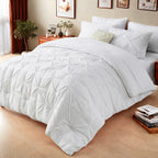 Luxury Pleated Comforter Set 5/7 Pcs – Soft Plush Fiber Fill, Quilted Comforter, Fitted Sheet, Flat Sheet, Pillowcases & Shams, Twin Full Queen King Year-Round Bedding