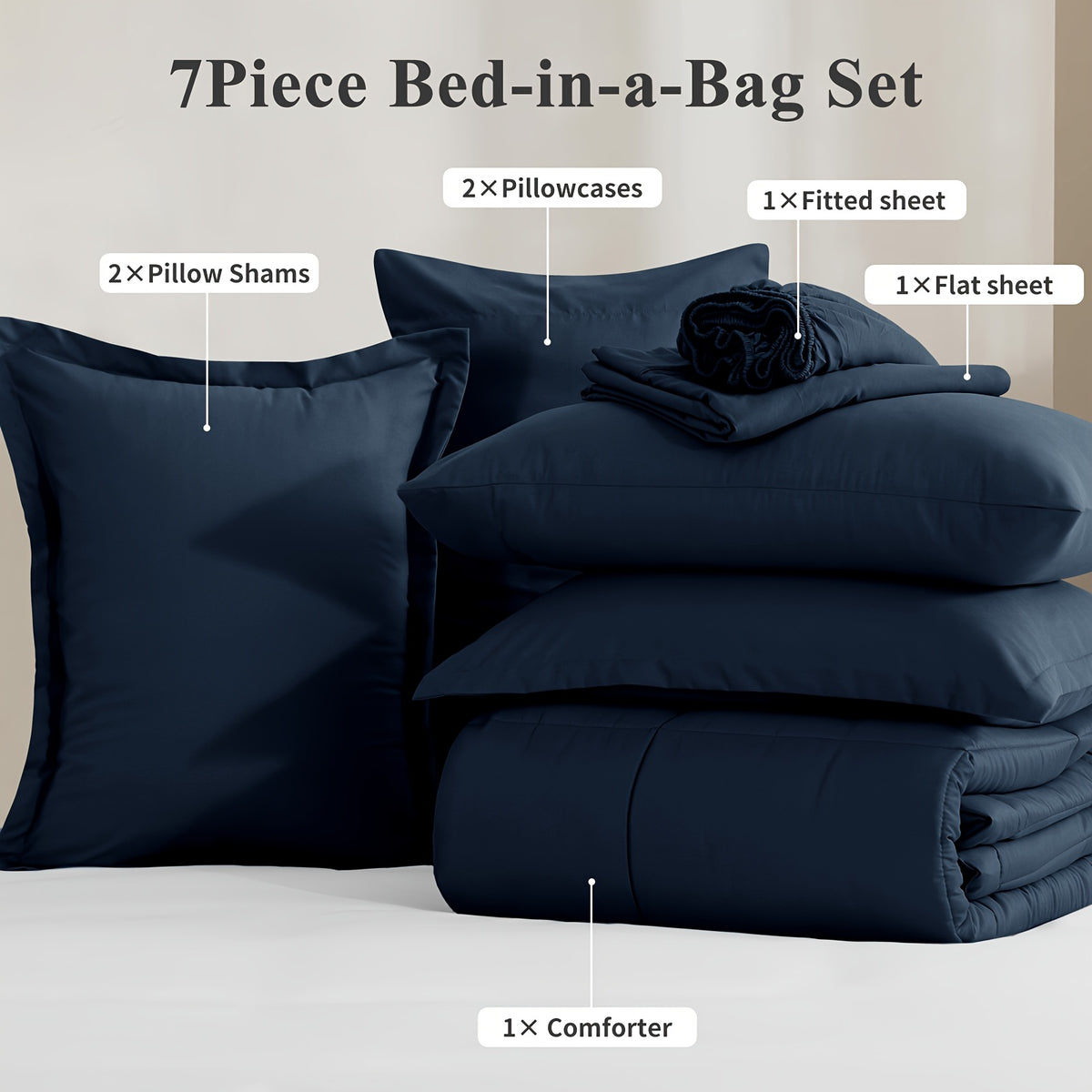 Bed in a Bag Queen 7 Piece Fluffy Comforter Set – Ultra-Soft Microfiber Bedding with Comforter, Fitted Sheet, Flat Sheet & 4 Pillowcases, Hypoallergenic Breathable All Season Bedding Gift for Her