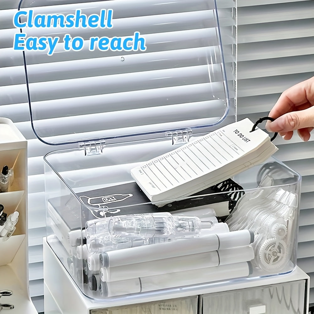Acrylic Clear Desktop Storage Box with Lid – Smartphone Case Holder & Desk Drawer Organizer for Home Office Accessories, Storage Bins for Home Organization