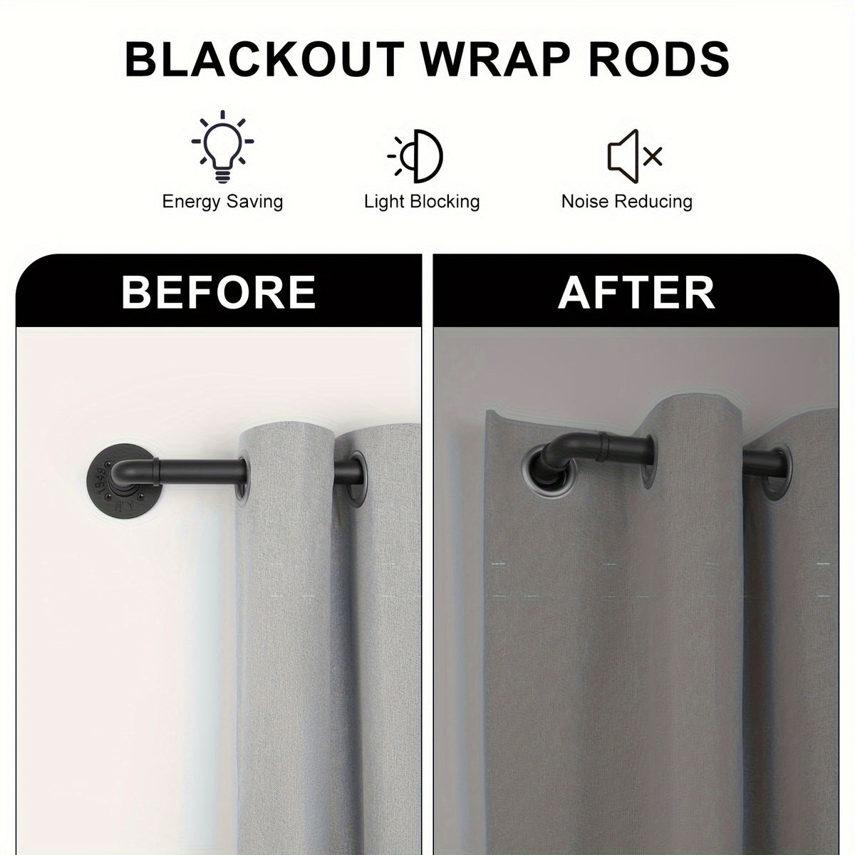 Curtain Rod Black Industrial 1 Inch with Brackets – Rustic Heavy Duty Window Rod Set for Indoor & Outdoor Use | 4 Sizes