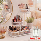 3-Tier Metal Mesh Countertop Storage Rack with Hooks, Space-Saving Organizer for Bathroom & Kitchen – Heavy-Duty Cosmetic, Perfume & Toiletry Display Stand, Black or White, Mini Available